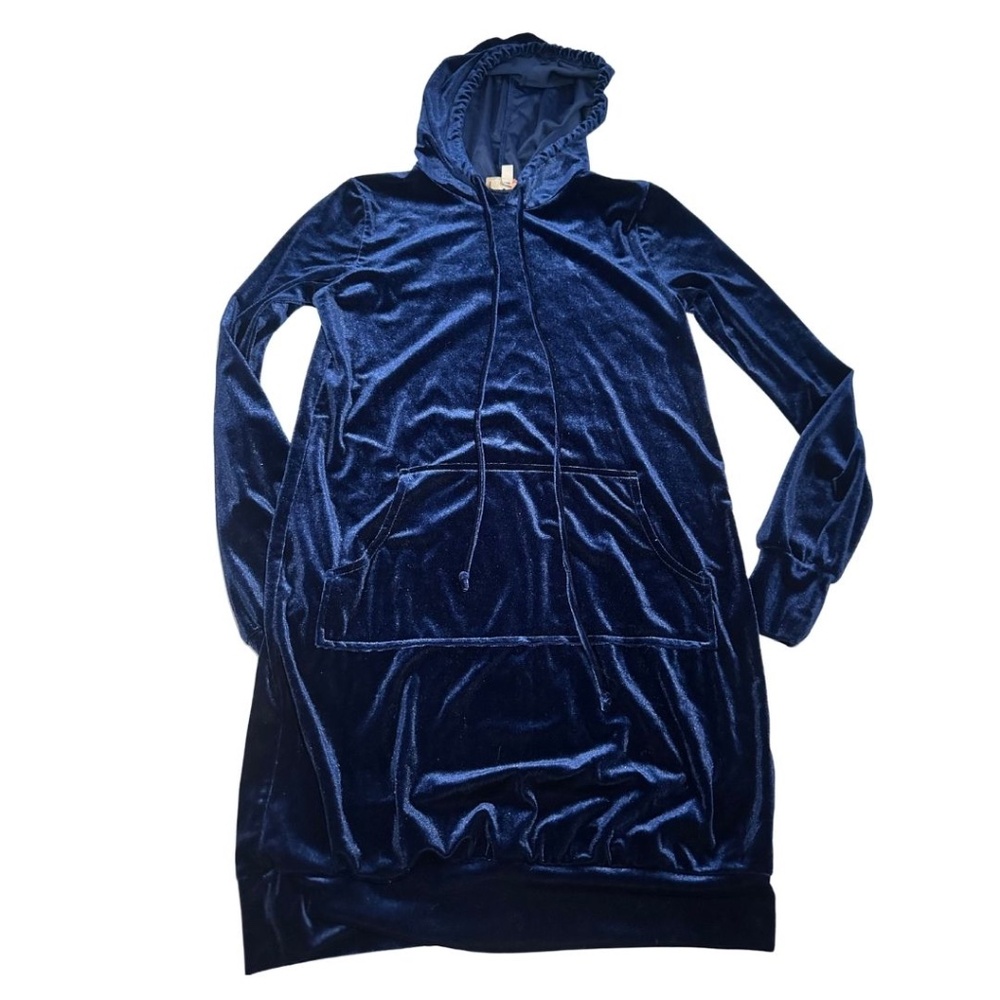 Blue Velour Hoodie Dress Size XS